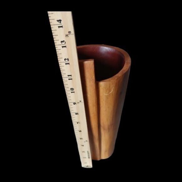 VTG wood vase asymetrical cylinder shape vase - Picture 4 of 8